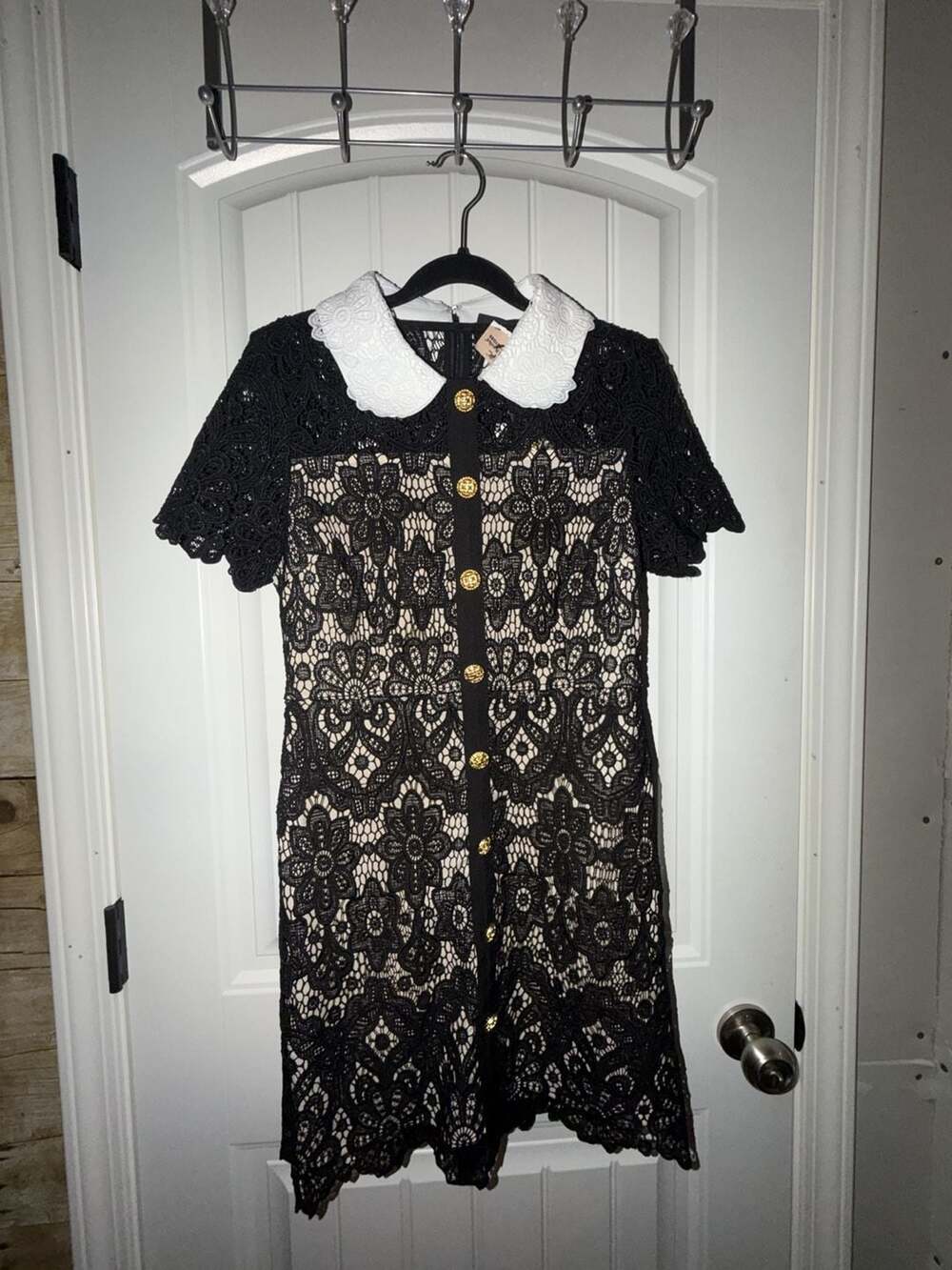 VICI Darling Day Black Floral Lace Mini Dress with Contrasting Collar